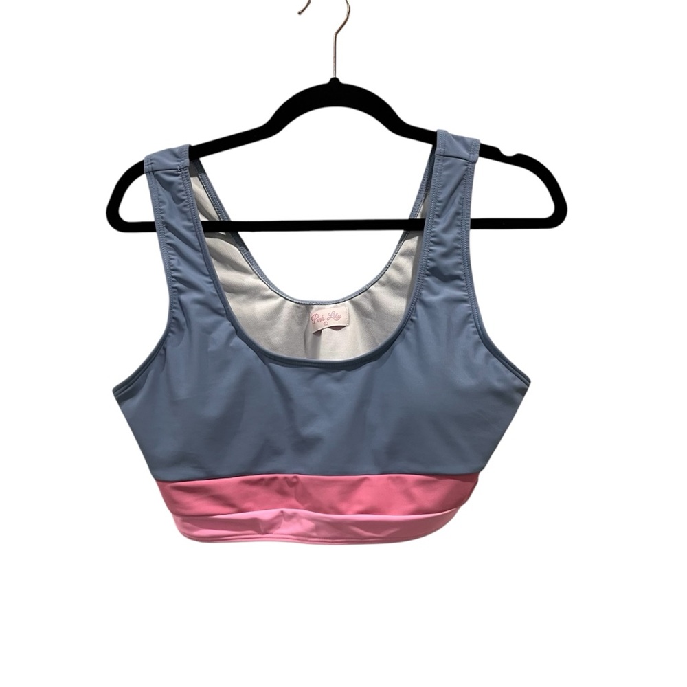NEW Pink Lily Size L Blue and Pink Sports Bra Moisture-Wicking Performance